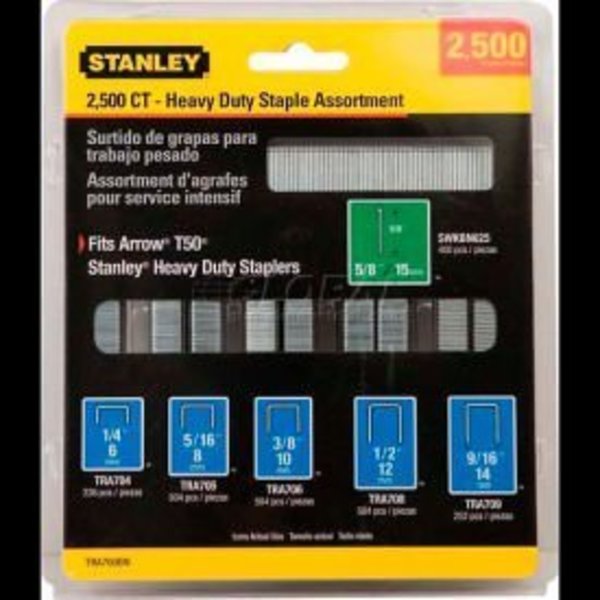 Stanley Heavy Duty Staples & Brad Assortment, T25, 18 ga, Narrow Crown, 5/8 in Leg L, Steel TRA700BN